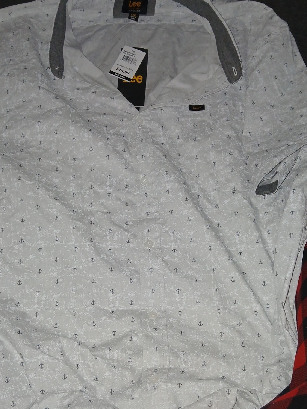 NWT-Lee Grey Casual Button-Down Shirt with Anchor Print And Front Pocket